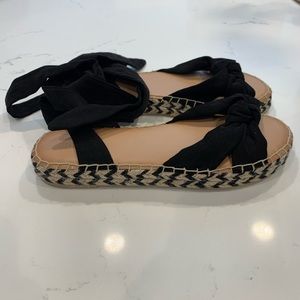 Black With Aztec Design Ankle Wrap Espadrilles